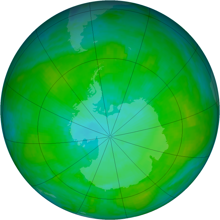 Antarctic ozone map for 11 January 1992
